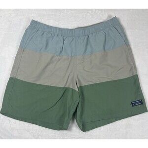 L.L. Bean Men's Swim Trunks Bathing Suit Color Block  Gray Green Blue Size XL
